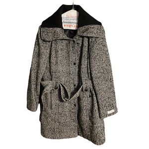 Calvin Klein Women's Wool Blend Coat Size Medium Black & White Speckled Belted